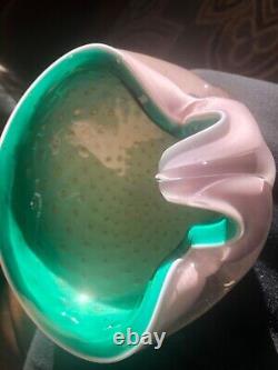 Alfredo Barbini Pulegoso Murano Art Glass, RARE Pink Green, Spec Bubbles 50's Bowl