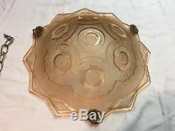 Amazing Antique Pink Glass Shade Fixture Chandelier XL 18 Art Deco French Rare