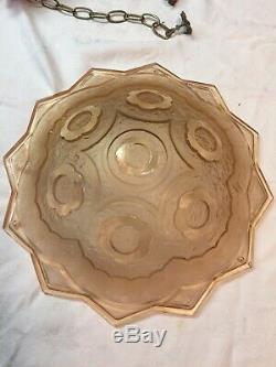 Amazing Antique Pink Glass Shade Fixture Chandelier XL 18 Art Deco French Rare
