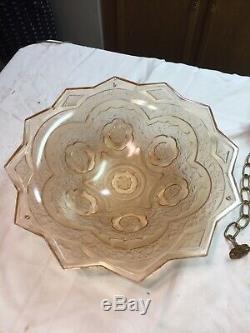 Amazing Antique Pink Glass Shade Fixture Chandelier XL 18 Art Deco French Rare