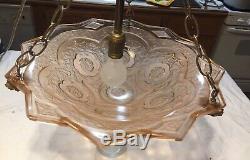 Amazing Antique Pink Glass Shade Fixture Chandelier XL 18 Art Deco French Rare
