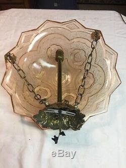 Amazing Antique Pink Glass Shade Fixture Chandelier XL 18 Art Deco French Rare