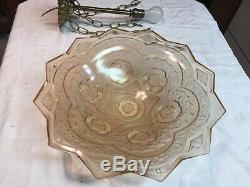 Amazing Antique Pink Glass Shade Fixture Chandelier XL 18 Art Deco French Rare