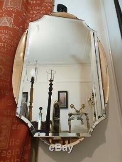 Amazing Condition! Vintage Art Deco Bevelled Glass Peach Pink Panels Wall Mirror