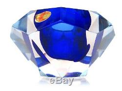 Amazing Murano Sommerso Submerged Faceted Prism Bowl Blue Pink Artic Blue Combo