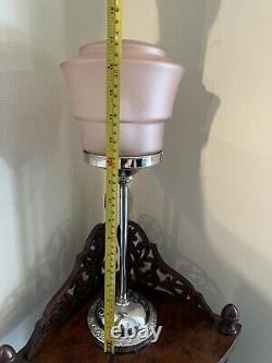 An attractive pink glass and chrome art deco table lamp c. 1930