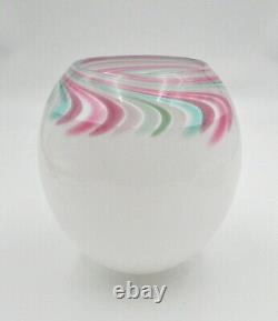 Annette Meech Opalescent White Blown Glass Vase with Swirling Stripes Green/Pink