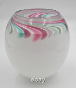 Annette Meech Opalescent White Blown Glass Vase with Swirling Stripes Green/Pink