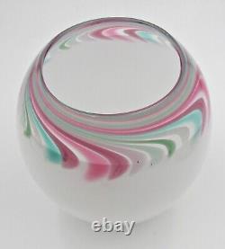 Annette Meech Opalescent White Blown Glass Vase with Swirling Stripes Green/Pink