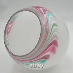 Annette Meech Opalescent White Blown Glass Vase with Swirling Stripes Green/Pink