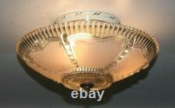 Antique 12 inch pink glass Art Deco ceiling light fixture chandelier 1940s