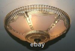 Antique 12 inch pink glass Art Deco ceiling light fixture chandelier 1940s