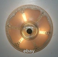 Antique 12 inch pink glass Art Deco ceiling light fixture chandelier 1940s