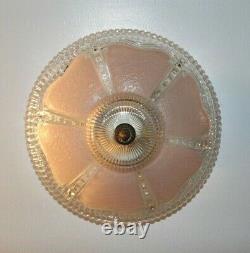 Antique 12 inch pink glass Art Deco ceiling light fixture chandelier 1940s