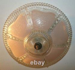 Antique 12 inch pink glass Art Deco ceiling light fixture chandelier 1940s