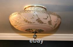 Antique 14 pink glass Porcelier flush mount original ceiling light fixture