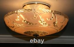 Antique 14 pink glass Porcelier flush mount original ceiling light fixture