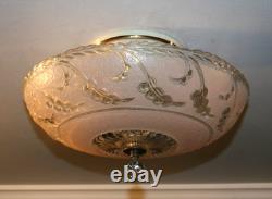 Antique 14 pink glass Porcelier flush mount original ceiling light fixture