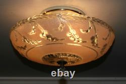 Antique 14 pink glass Porcelier flush mount original ceiling light fixture