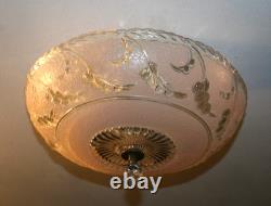 Antique 14 pink glass Porcelier flush mount original ceiling light fixture