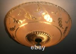 Antique 14 pink glass Porcelier flush mount original ceiling light fixture