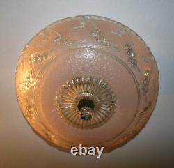 Antique 14 pink glass Porcelier flush mount original ceiling light fixture