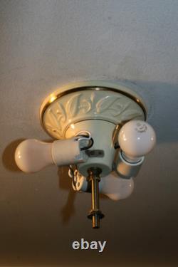 Antique 14 pink glass Porcelier flush mount original ceiling light fixture