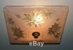 Antique 14 square pink glass Art Deco flush mount ceiling light fixture