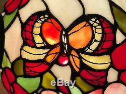Antique 15.5 Tiffany Style Art Nouveau Stained Slag Glass Butterfly Lamp Shade