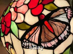 Antique 15.5 Tiffany Style Art Nouveau Stained Slag Glass Butterfly Lamp Shade