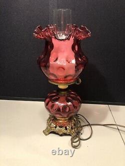 Antique 16 FENTON Cranberry Glass Coin Dot Base Lamp Please Read