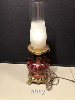 Antique 16 FENTON Cranberry Glass Coin Dot Base Lamp Please Read