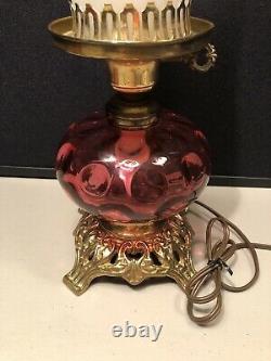 Antique 16 FENTON Cranberry Glass Coin Dot Base Lamp Please Read