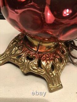 Antique 16 FENTON Cranberry Glass Coin Dot Base Lamp Please Read