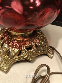 Antique 16 FENTON Cranberry Glass Coin Dot Base Lamp Please Read