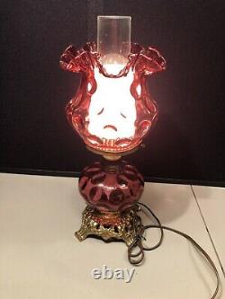 Antique 16 FENTON Cranberry Glass Coin Dot Base Lamp Please Read