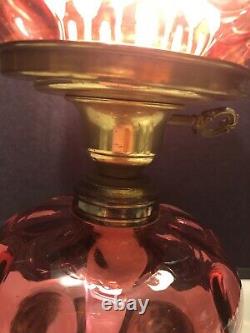 Antique 16 FENTON Cranberry Glass Coin Dot Base Lamp Please Read