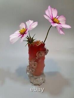 Antique 1800's Victorian Thomas Webb & Sons, Red & Pink Flower Glass Posy Vase