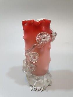 Antique 1800's Victorian Thomas Webb & Sons, Red & Pink Flower Glass Posy Vase