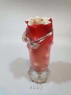 Antique 1800's Victorian Thomas Webb & Sons, Red & Pink Flower Glass Posy Vase