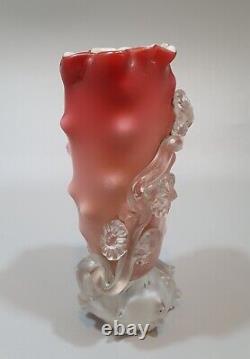 Antique 1800's Victorian Thomas Webb & Sons, Red & Pink Flower Glass Posy Vase