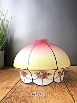 Antique 1920s Pink Yellow Rose Glass Ceiling Light Lamp Shade Edwardian Art Deco