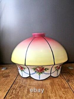 Antique 1920s Pink Yellow Rose Glass Ceiling Light Lamp Shade Edwardian Art Deco