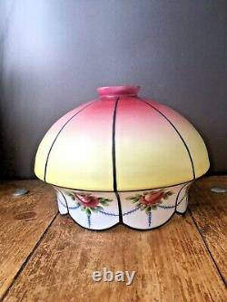 Antique 1920s Pink Yellow Rose Glass Ceiling Light Lamp Shade Edwardian Art Deco