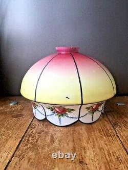 Antique 1920s Pink Yellow Rose Glass Ceiling Light Lamp Shade Edwardian Art Deco