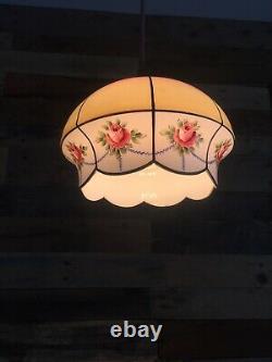 Antique 1920s Pink Yellow Rose Glass Ceiling Light Lamp Shade Edwardian Art Deco