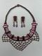 Antique 1930s Art Deco Pink Vauxhall Glass Bib Necklace And Clip on Earrings