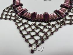 Antique 1930s Art Deco Pink Vauxhall Glass Bib Necklace And Clip on Earrings