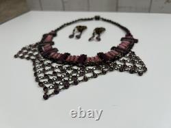 Antique 1930s Art Deco Pink Vauxhall Glass Bib Necklace And Clip on Earrings