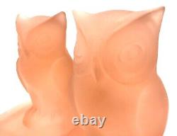 Antique 1930s Bagley Art Deco Frosted Pink Glass Owl Bookends / Book Ends